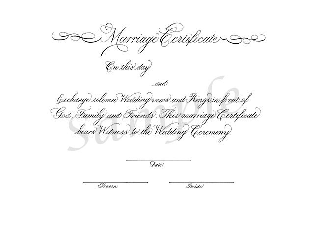 結婚証明書 （印刷　英文タイプ） (5)カッパープレート体横書き